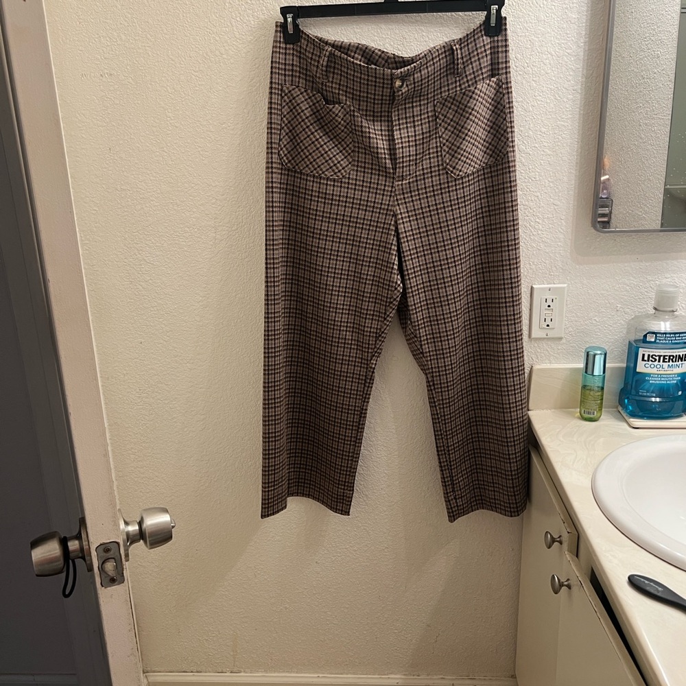 LC Lauren Conrad Blue and Tan Wide Leg Pants